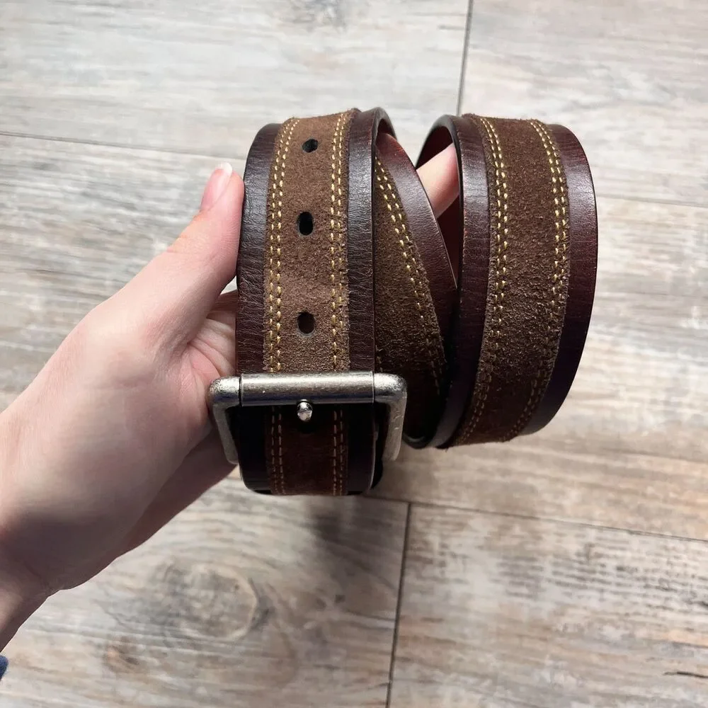 Johnston & Murphy Distressed Overlay Leather Belt Brown Size 34 Suede Leather